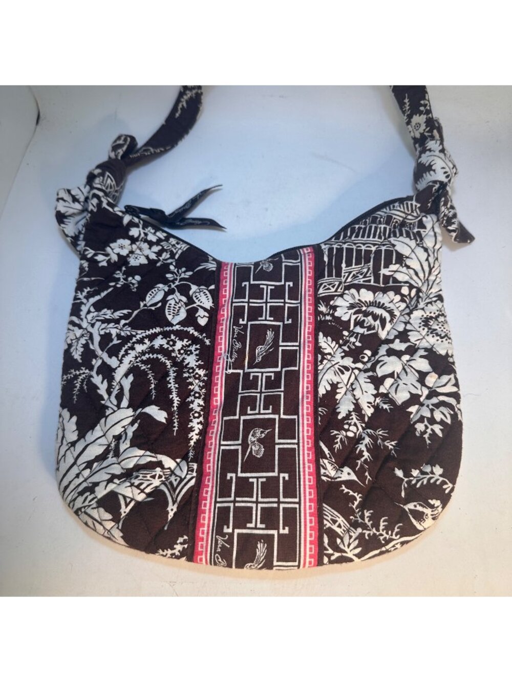 Vera Bradley Imperial Toile Quilted Shoulder Bag Black White Floral Hobo
